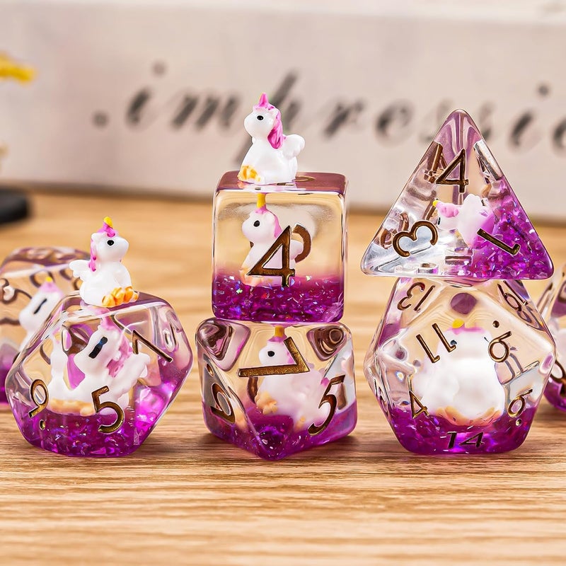weyano Resin Unicorn D&D Dice Set, Polyhedral Dice for Dungeons and Dragons, DND RPG, MTG, 7PCS(D20, D12, D10, D8, D6, D4) for Ages 15 and Up - Image 5
